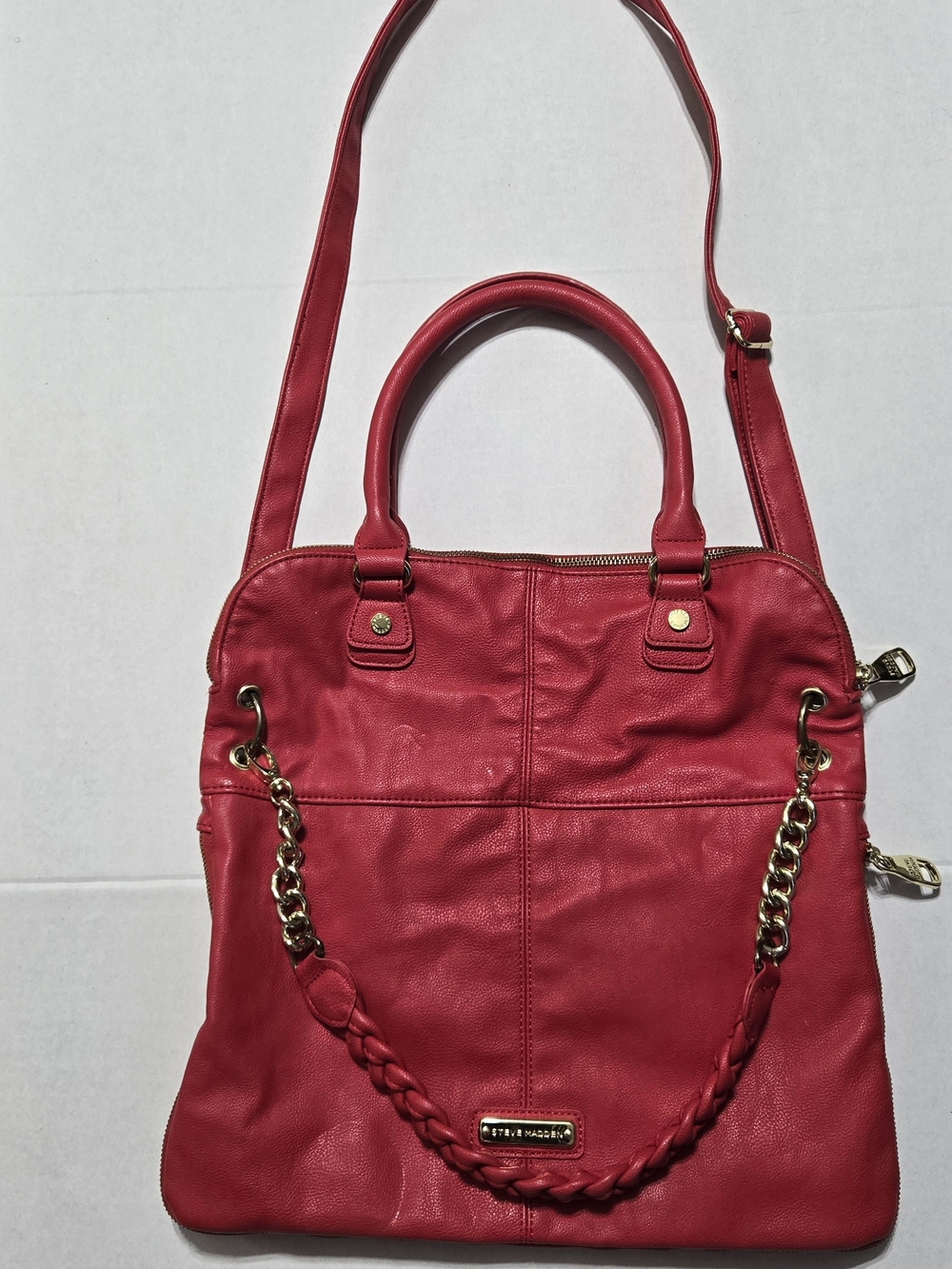 CONVERTIBLE Steve Madden Large Red Faux Leather Purse - Elegant - GENUINE